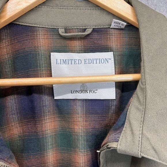 London Fog Limited Edition Men's XL Long Jacket Green Tan Plaid Flannel Lined - Picture 2 of 10